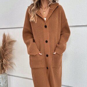 Dual Pocket Drop Shoulder Hooded Cardigan